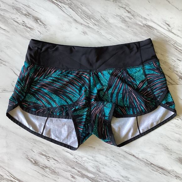 Lululemon Speed Shorts Sz 4, Palm Lace Tofino Teal, Race Running Activewear Gym - Picture 5 of 10